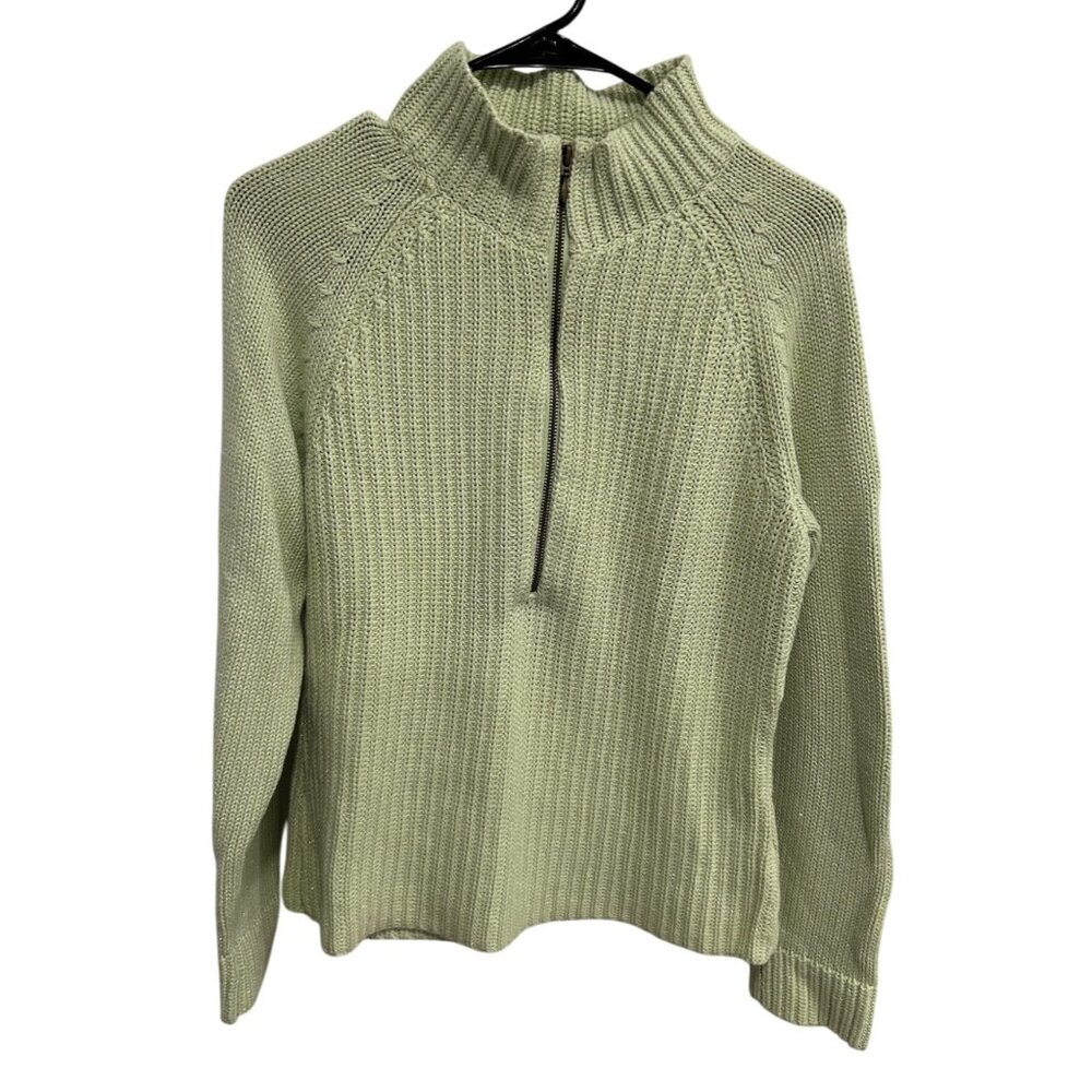 Crazy Horse Liz Claiborne Light Green Ribbed Half-Zip Sweater Sz Medium